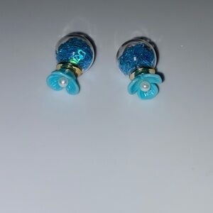 Turquoise Floral Earrings with Pearl Detail